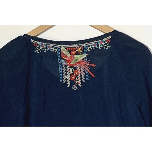New Johnny Was Navy Floral Embroidered Cupra Rayon Boho Olivia Blouse Top - Picture 10 of 11